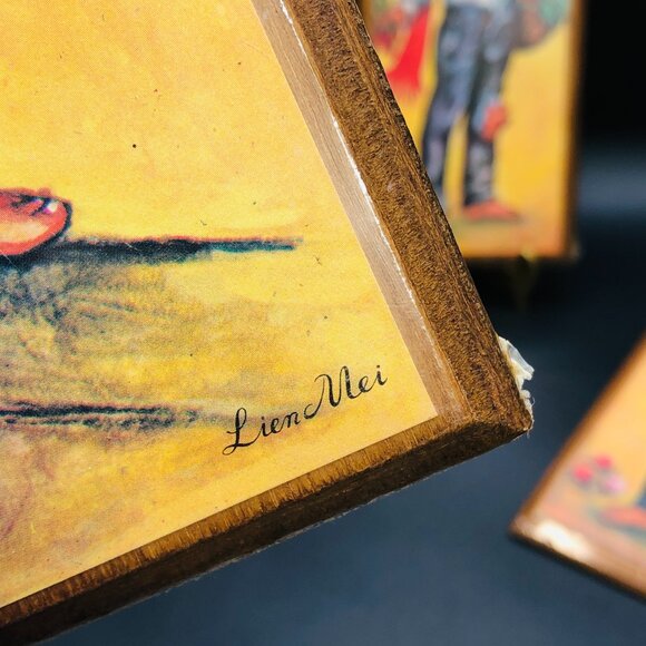 60s Big Eye Kid Print Wood Plaque Wall Hanging Set of 3 New Old Stock Boho Gypsy - Picture 9 of 10